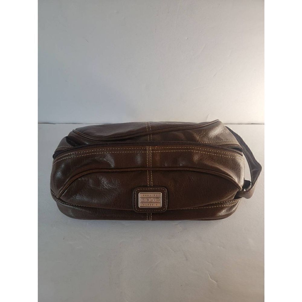 RELIC Shave Bag Toiletry Cosmetic Makeup Travel Pouch Organizer Leather Brown
